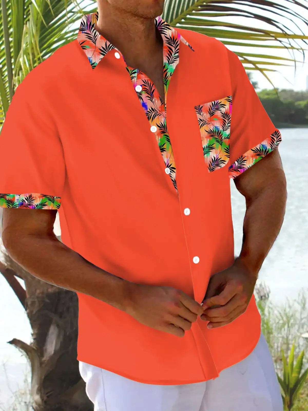 New Hawaii Spring/Summer Fashion Leisure Street Walk Tourist Beach Printed Full Open Short Sleeve Button Shirt, Quick Shipping