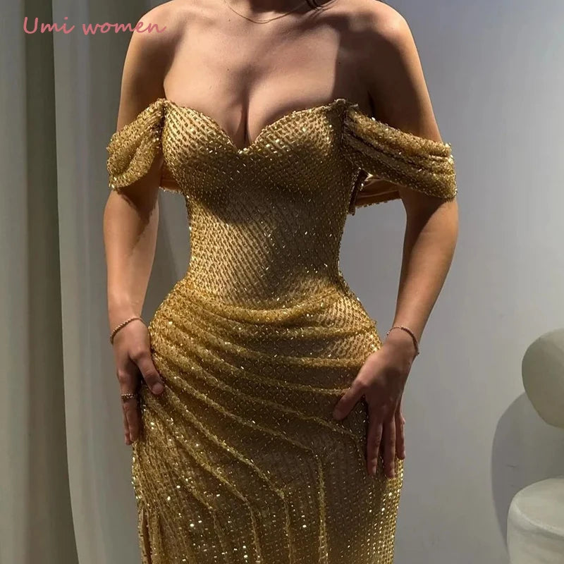 Customized Prom Dresses Luxury Sequins Sweetheart Neck Mermaid Prom Dress Side Split Sleeveless vestidos de noiva