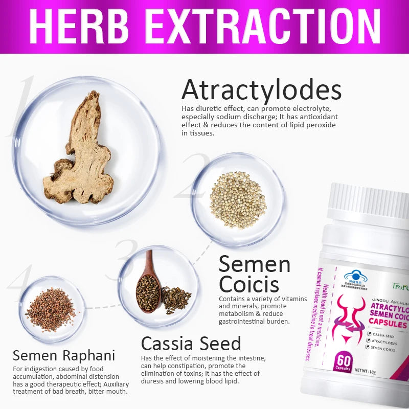 Natural Cassia Seed & Coix Seed Pills, Detox Slim, Metabolism Booster, Burn Fat, 100% Herbal, Vegan & NO SIDE EFFECT Weight Loss