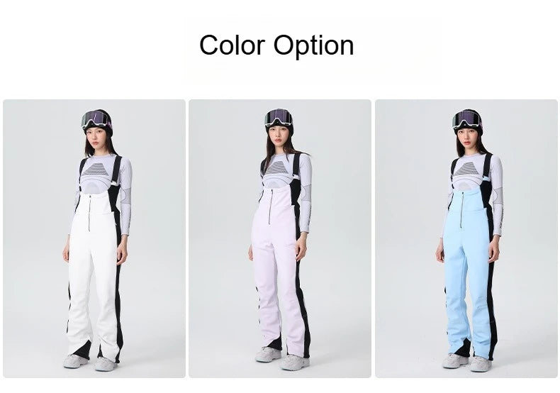25-26 New Women's Ski Bibi Pants Waterproof Windproof Stretchy Anti-wear Solid Zipper Slim Resilient Outdoor Warm in Winter