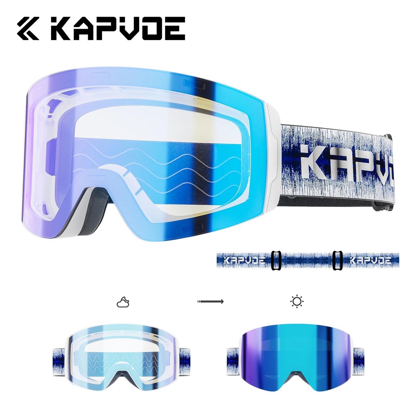 KAPVOE New Outdoor Photochromic Ski Goggles Magnetic Anti-fog Ski Glasses Winter Sports Skiing Snowboard Men Women UV400 Snow