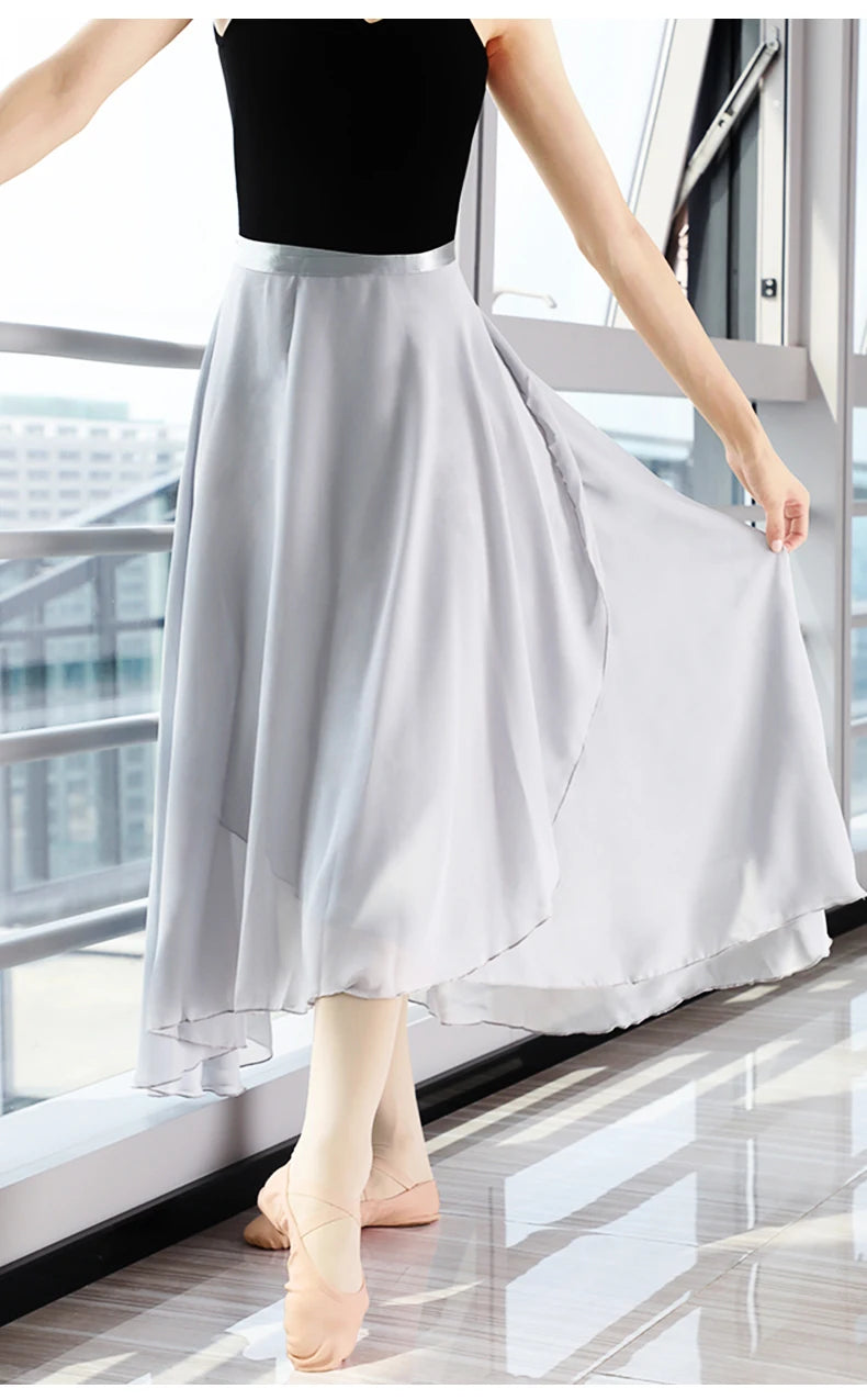 Adults Women Ballet Dance Skirts Long Chiffon Dance Skirts Lyrical Soft Ballet Dress Black Burgundy Translucent Dance Costumes