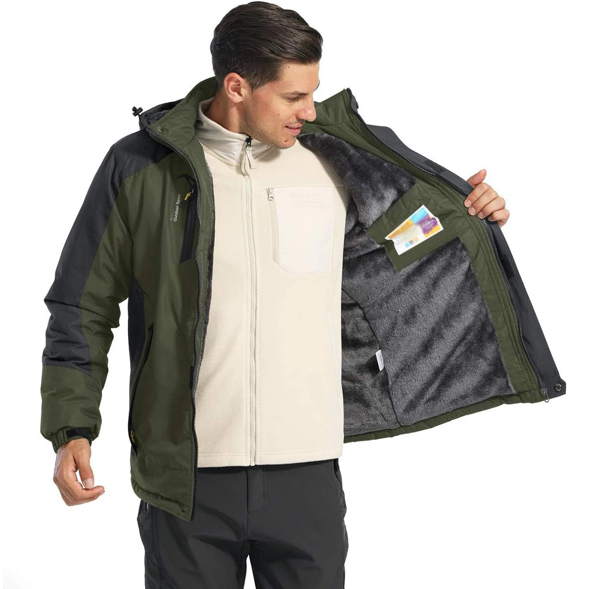 TACVASEN Men's Fleece Lined Skiing Jacket Windproof Detachable Hood Winter Thicken Warm Parkas Waterproof Outdoors Working Coat
