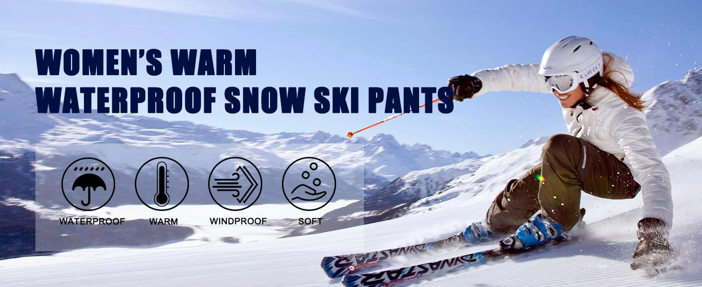 MAGCOMSEN Women's Ski Pants Winter Fleece Lined Waterproof Warm Snow Trekking Hiking Pants Outdoor Trousers Female