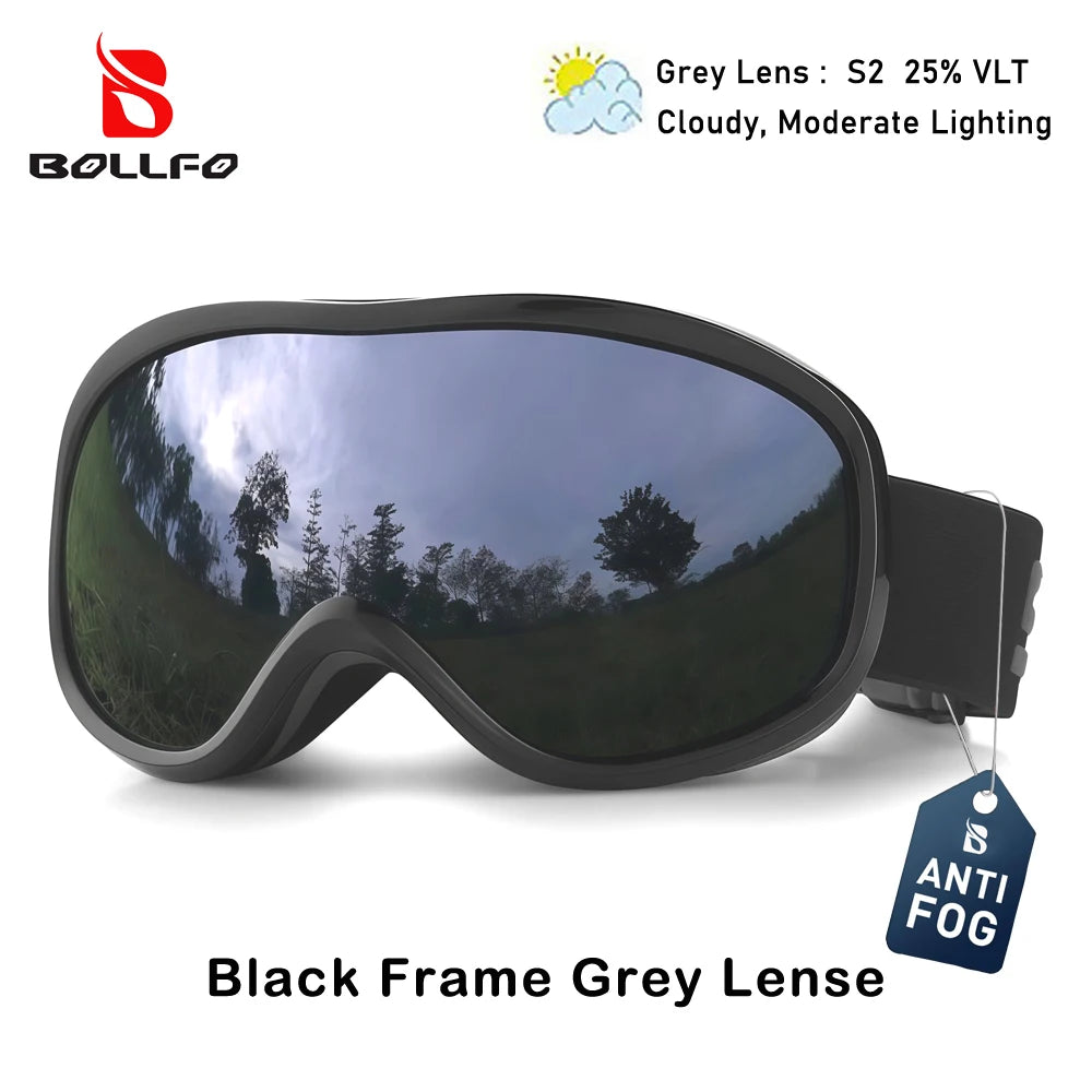 BOLLFO Snowboard Goggles Dual Lens Anti-Fog UV400 Ski Goggles for Men Women TPU OTG Skiing Snowmobile Glasses for Adult Youth