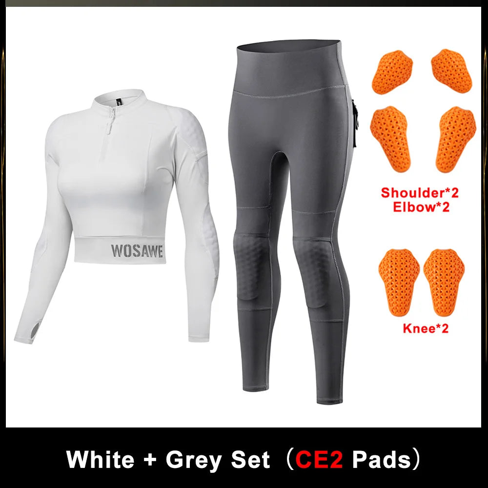 WOSAWE Women Motorcycle Jacket and Pants Set with Removable Pads Soft Protective Gear CE Level 2 Safety Moto Racing Clothes Slim