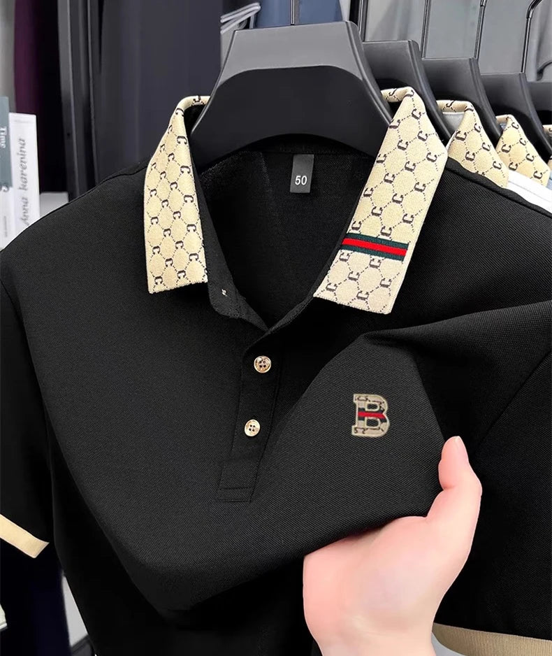 Advanced letter embroidery short sleeve polo shirt light luxury brand business leisure summer men's T-shirt fashion lapel top