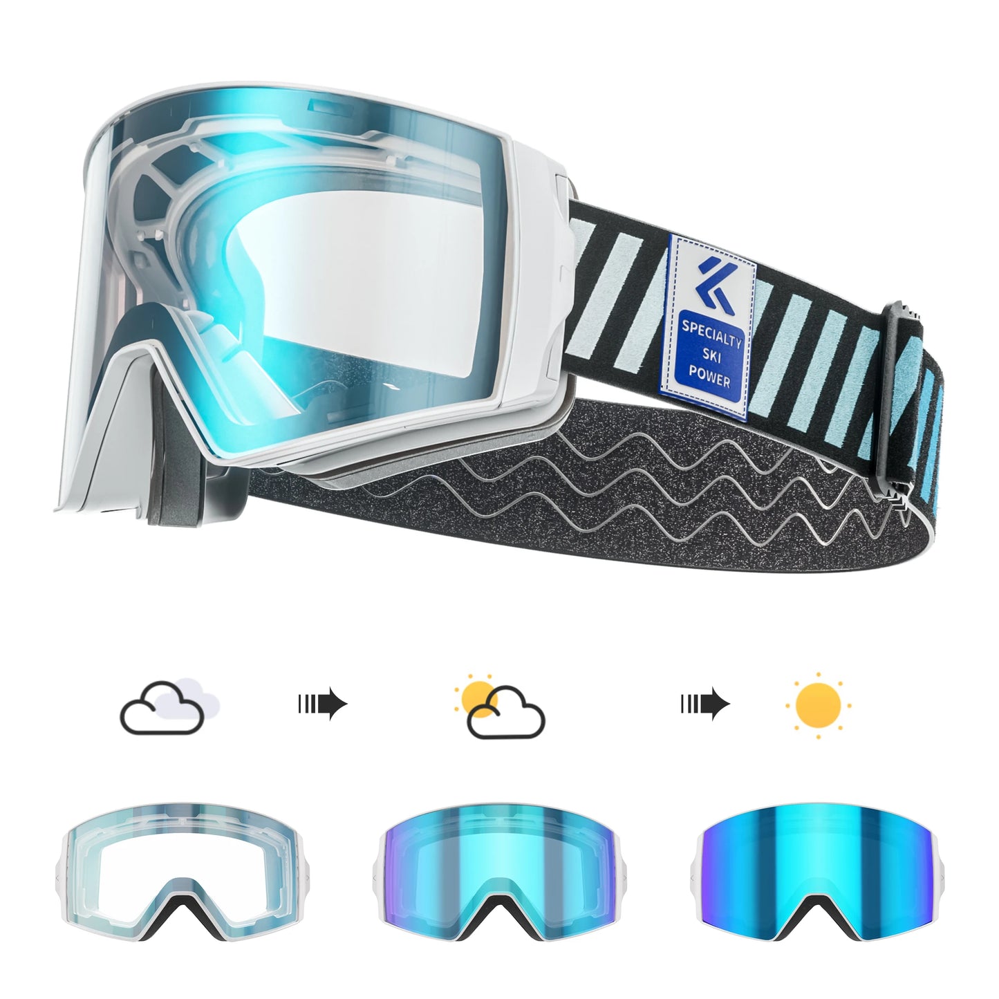 KAPVOE Outdoor Photochromic Ski Goggles Winter Snow Sports for Unisex Snow Glasses UV400 Anti-fog Magnetic Snowboard Glasses