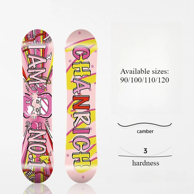 Children's All-Mountain Snowboard 80-120cm, Light Poplar Core Twin Symmetric for Beginner/Advanced Kids & Boys Girls