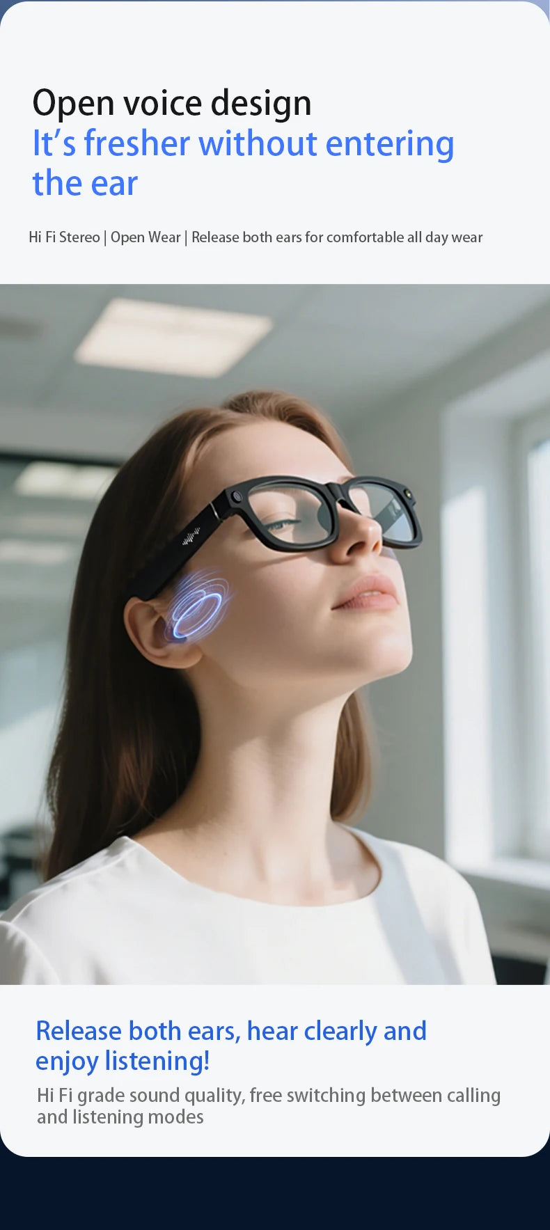 Blackview BV100 Smart Glasses, HD Camera,Bluetooth 5.4,220mAh Battery,Stereo Bass Speakers,Noise Cancelling Mic,Wear Detection