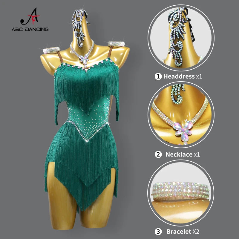 2026 New Latin Performance Dance Dress Women Sexy Outdoor Ballroom Party Fringe Skirt Sport Practice Wear Blue Prom Evening Suit