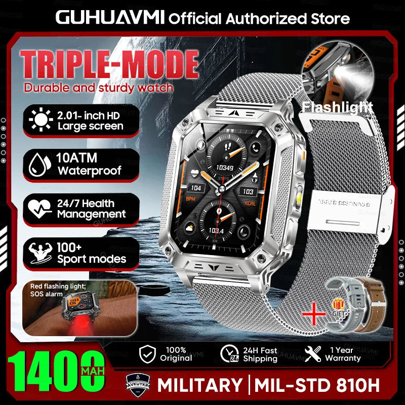 2026 HOT New 1400mAh Large Battery Smart Watch Military Quality 10ATM Waterproof Tactics 100+Sport Bluetooth call SmartWatch Men