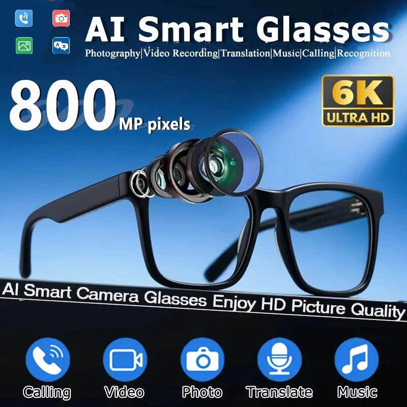 6K HD AI Smart Glasses Photochromic Multifunction Bluetooth Calling Voice Assistant Music Player Translate Camera Glasses 2025