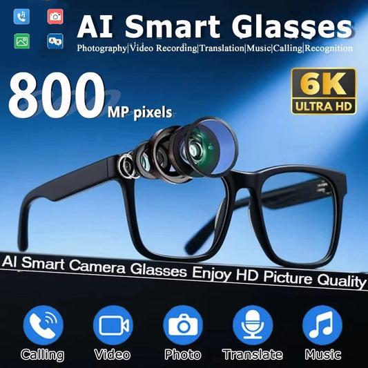 6K HD AI Smart Glasses Photochromic Multifunction Bluetooth Calling Voice Assistant Music Player Translate Camera Glasses 2025