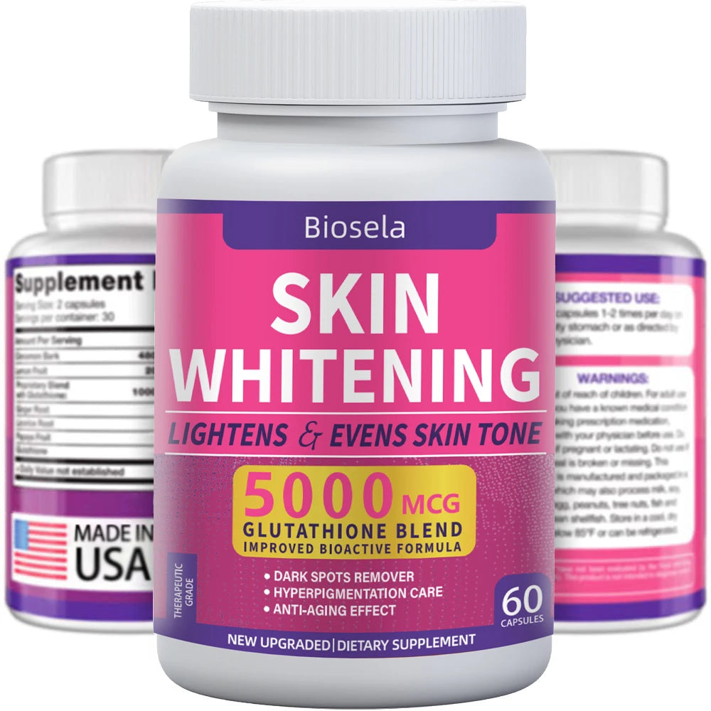 Glutathione Whitening Pills Dark Spots & Acne Scar Remover 5000mcg Vegan Skin Bleaching Pills with Anti-Aging & Antioxidant
