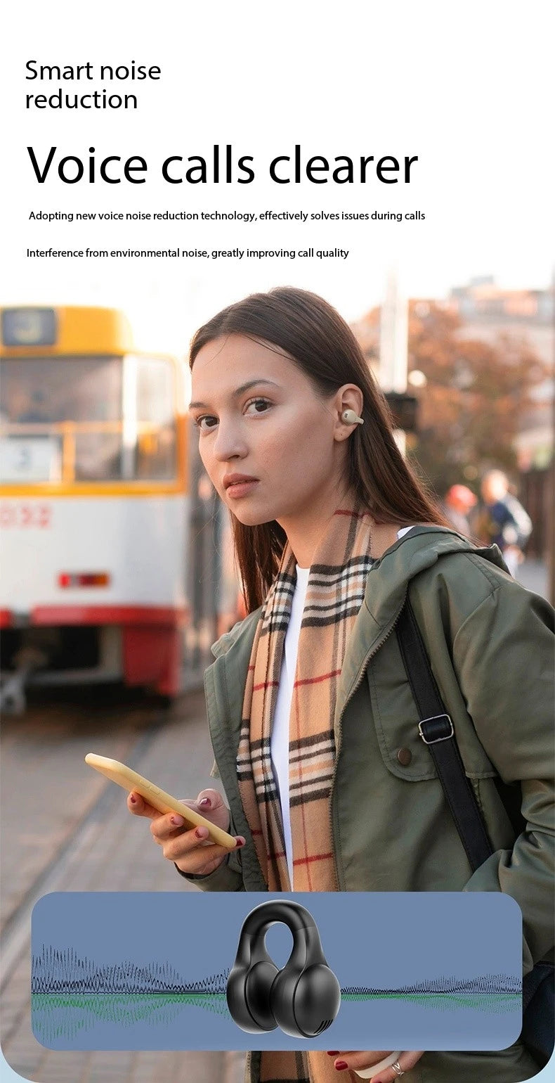 New Mirror-Style Digital Display Soft Silicone Ear Clip Wireless Bluetooth Headphones with Noise Reduction, High-Definition, and Lossless for Sports