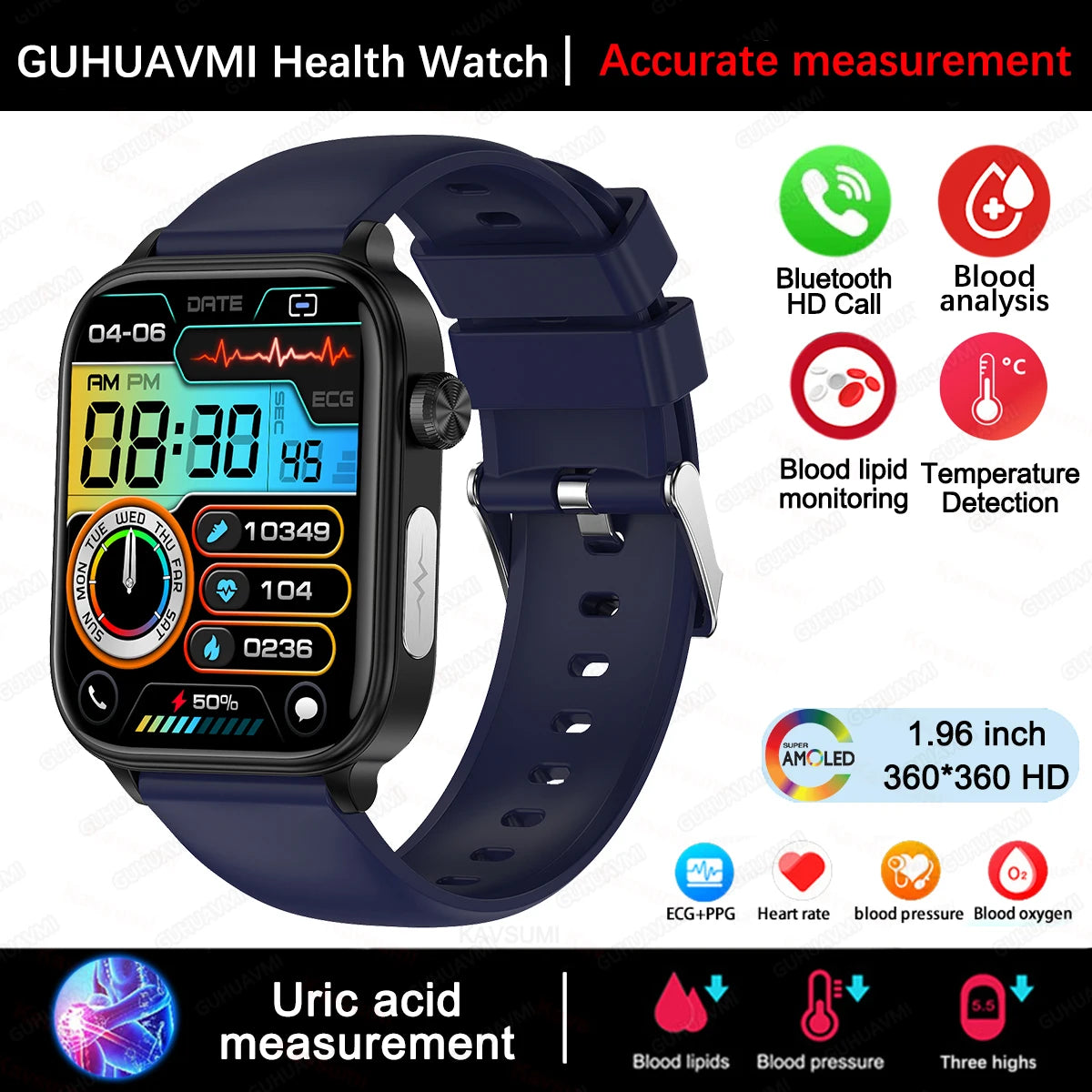 2025 New For XIAOM1 ECG+PPG Blood Fat Uric Acid Health Smartwatch Men Women Heart Rate Blood Pressure Bluetooth Call Smart Watch