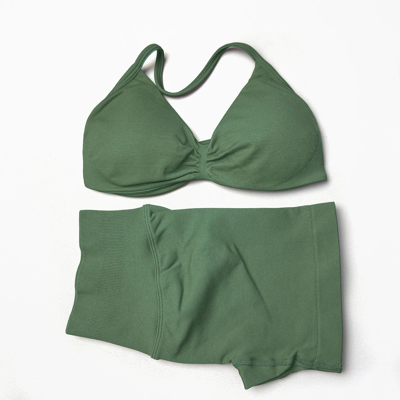 Seamless 2 Pieces Strappy Yoga Halter Bras Sets Scrunch Butt Sports Shorts Quick Dry Backless Gym Crop Tops with Pad Push Up Set
