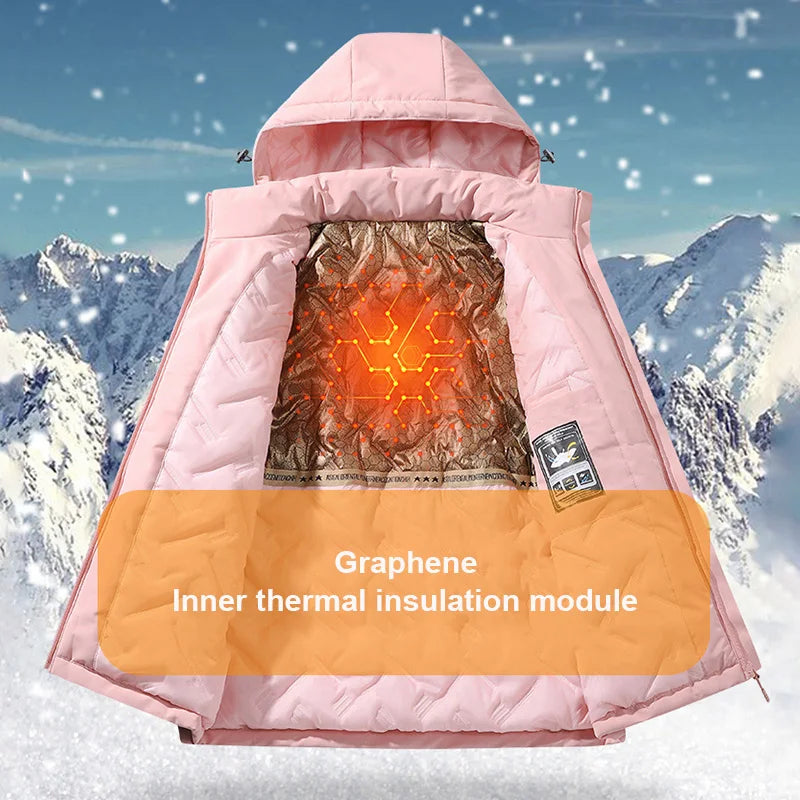 Autumn And Winter Outdoor Graphene Couple Style Lock-Iin And Warm Fashion Casual Simple Contrast Color Hooded Cotton Coat