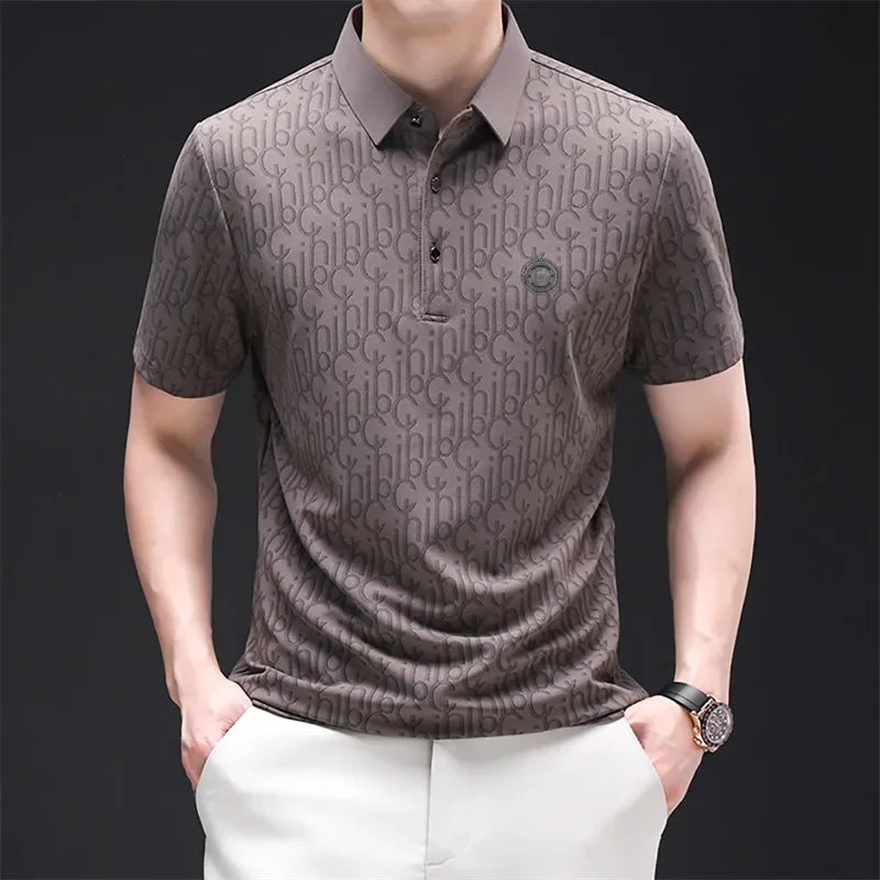 New Men's Business Casual Short Sleeved Shirt with Badge Solid Color Polo Shirt Fashionable Breathable Comfortable Versatile Top