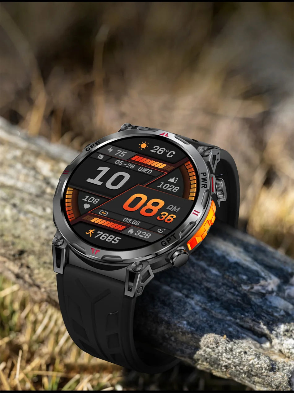 2026 New Outdoor Sports Smartwatch Men GPS Positioning 650mAh HD Call 1.56-inch AMOLED Screen Compass 5ATM Waterproof Watch Man