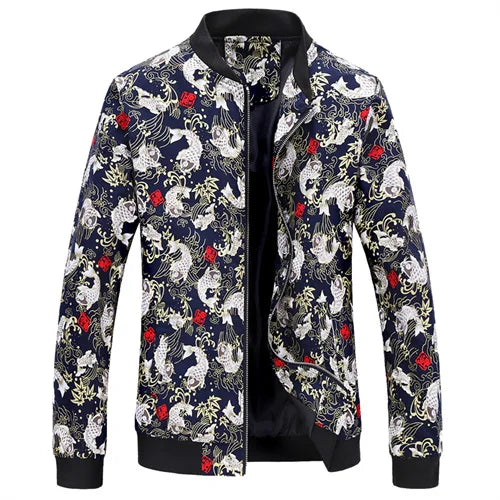 New Men Long Sleeved Baseball Collar Casual Sports Jacket Fashion Male Daily High Street Flower Coats