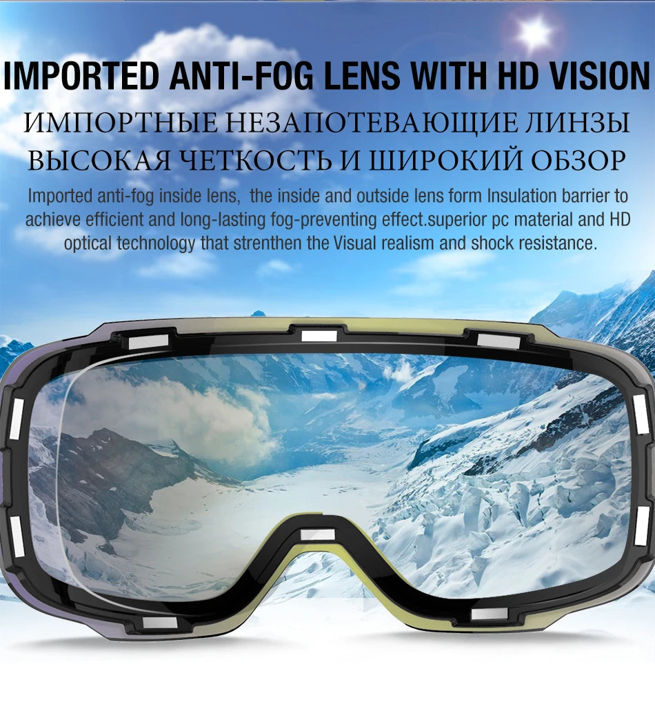 COPOZZ Magnetic Ski Goggles Men Women UV400 Protection Anti-Fog Ski Mask Outdoor Sport Snowboard Skiing Eyewear Adult