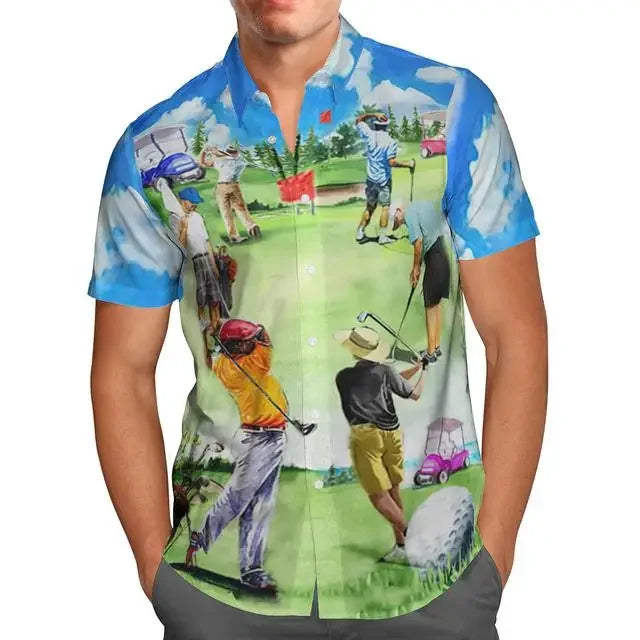 Extra-large streetwear 3d anime green short-sleeved Hawaiian shirt for men, beach summer 5xl for social men