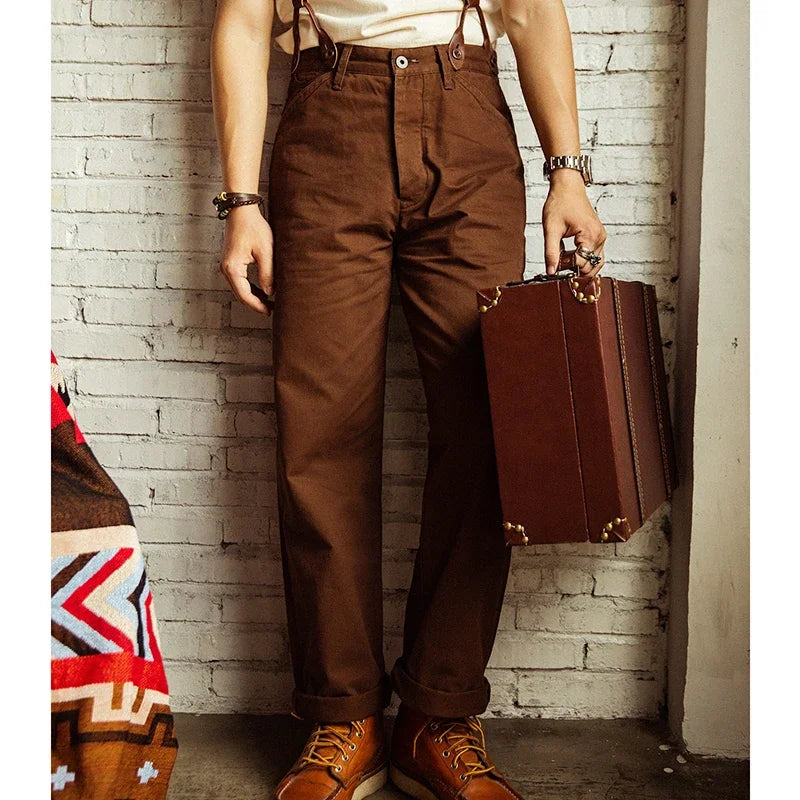 Red Tornado Chino Pants Retro Style Men's Cinch Back Casual Trousers Straight Fit CK-0010