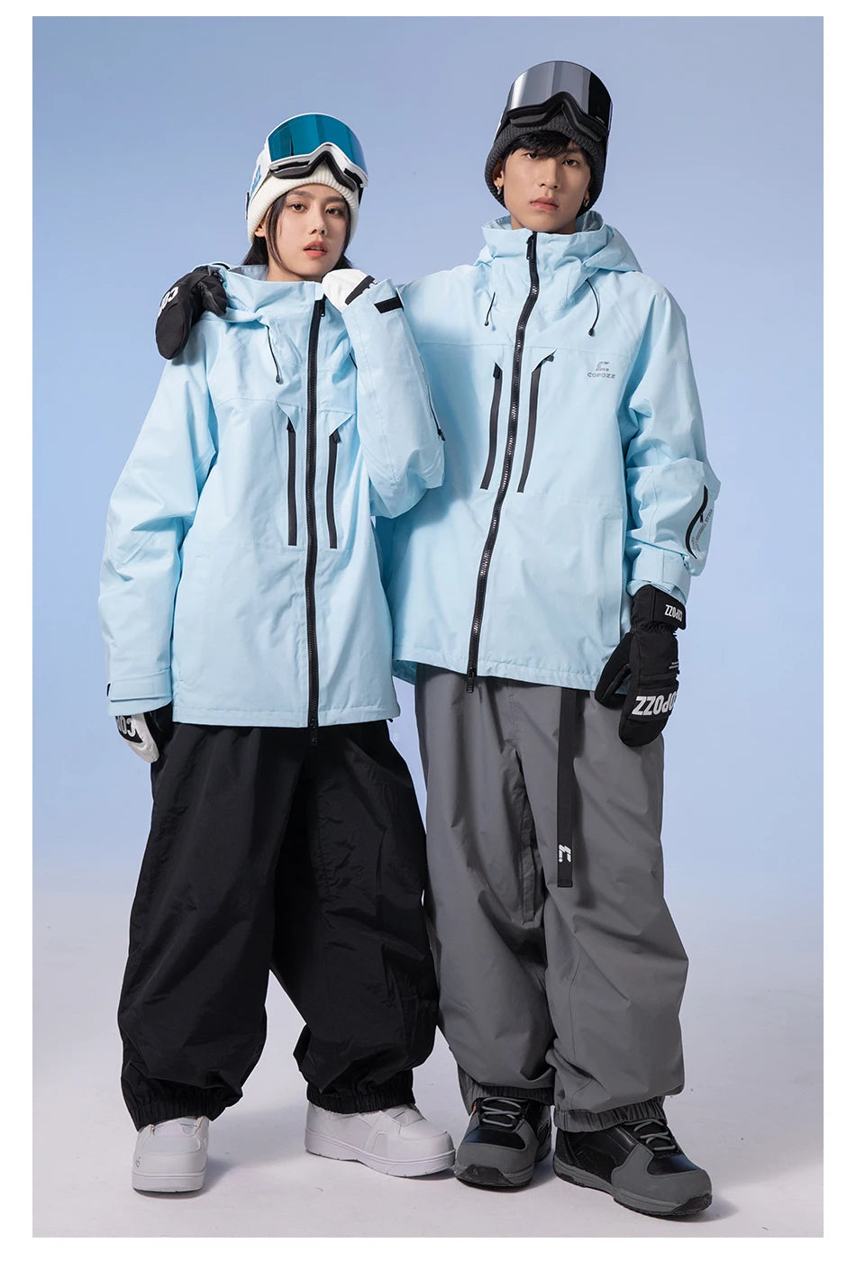 COPOZZ Thicken 3L Ski Jacket Men Women Windproof Waterproof Winter Ski Coat Ski Wear Solid Color Hooded Warm Snowboard Ski Suit