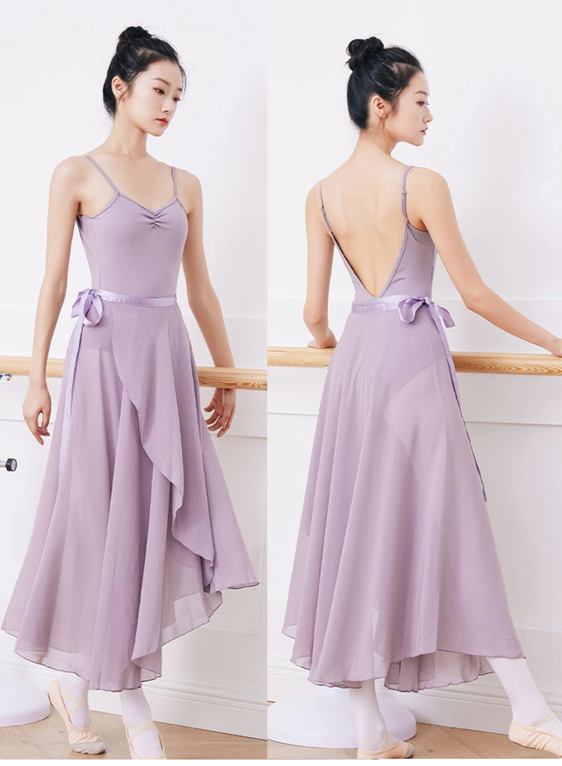 Adults Women Ballet Dance Skirts Long Chiffon Dance Skirts Lyrical Soft Ballet Dress Black Burgundy Translucent Dance Costumes