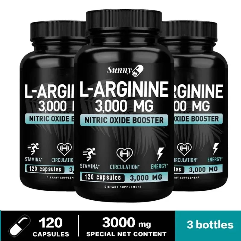 L-arginine Capsules 3000mg - Nitric Oxide Boosters - For Supporting Muscle Growth, Vascular Function And Energy