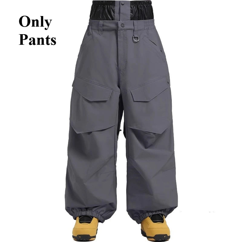 Men Baggy Wear-resistant Skiing Pants Women Insulated Loose Pockets Winter Trousers Outdoor Sports Waterproof Clothes 2025 Warm