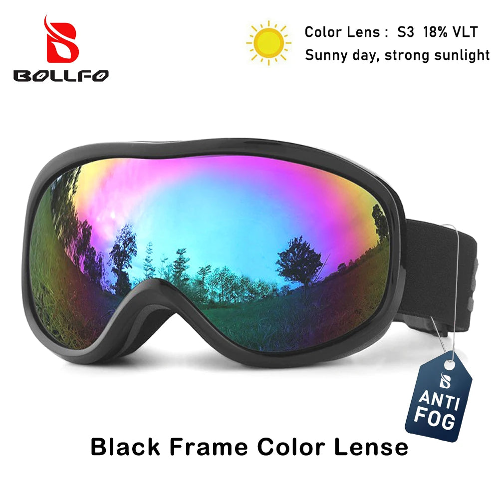 BOLLFO Snowboard Goggles Dual Lens Anti-Fog UV400 Ski Goggles for Men Women TPU OTG Skiing Snowmobile Glasses for Adult Youth