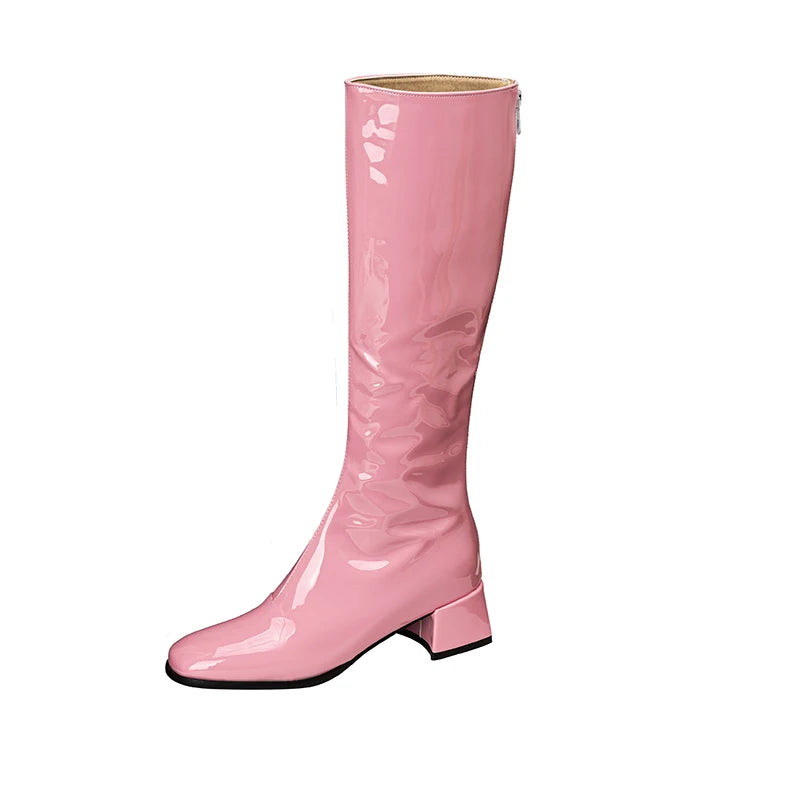 Women's Knee High Boots Winter Shoes 2025 Gold Silver Low Heeled Long Boot Ladies Party Footwear Shoes Large Size 45 Waterproof