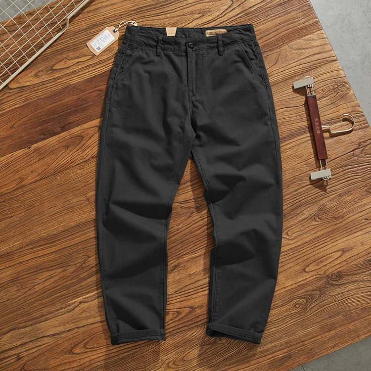 May Khaki American retro simple cargo pants men's heavy chino casual pants straight leg all matching tapered pants
