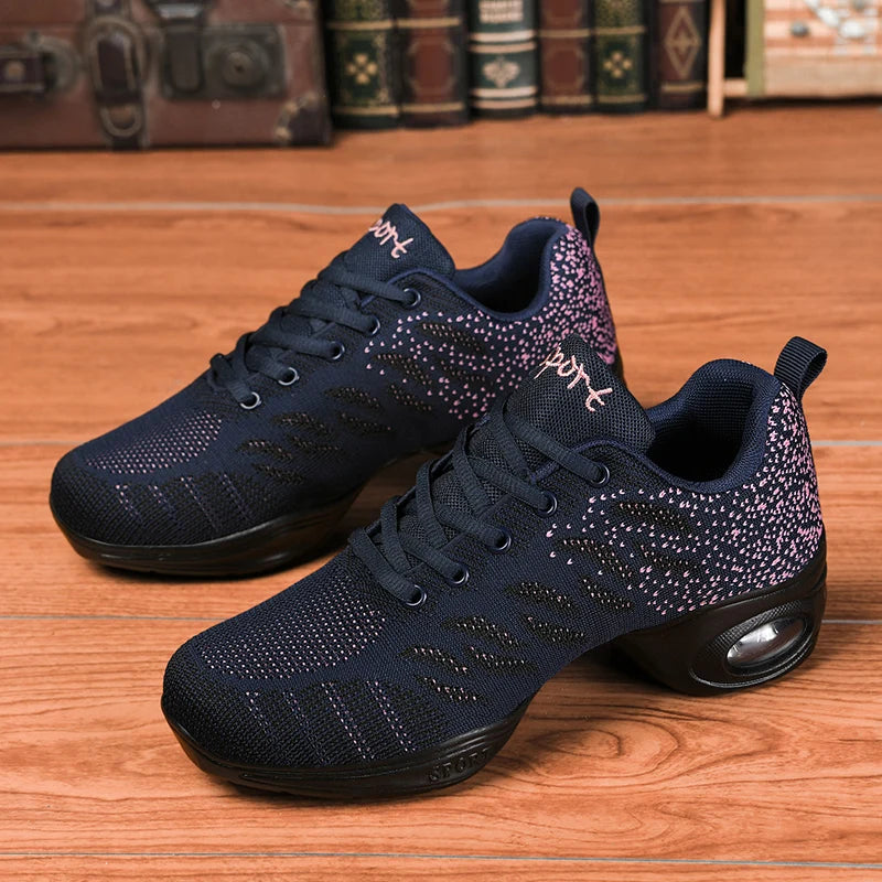 Breathable Dance Sneakers Woman Man Black Red Air Mesh Split-sole Square Dance Salsa Dancing Shoes Girls Ladies Sports Shoes