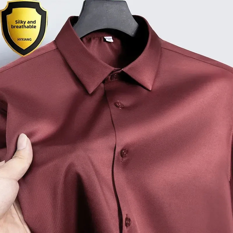 S-6XL White Shirt Men's Spring and Autumn Business Dress Non iron Korean Fit Anti wrinkle Solid Color Shirt
