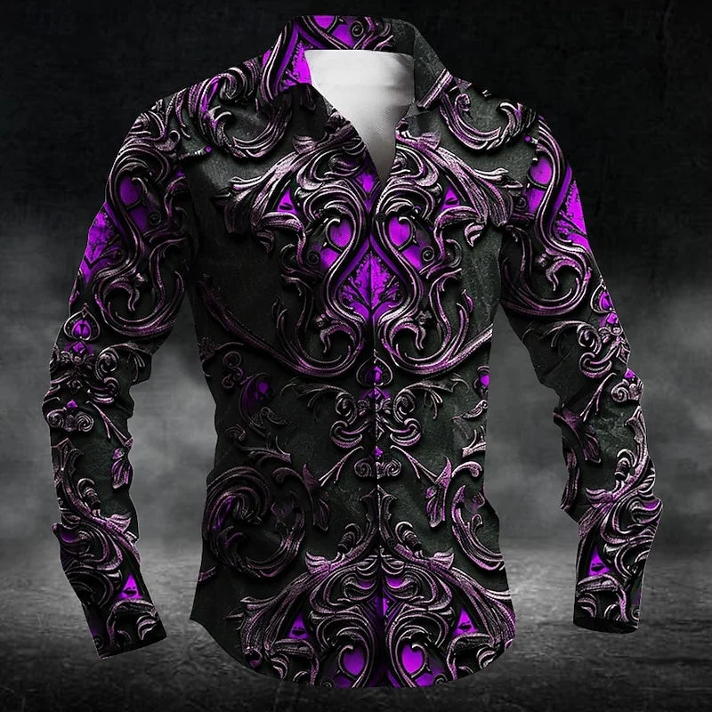 2024 Fashion Men's Collar Button Long Sleeve Shirt New 3D Printed Gradient Pattern Men's Shirt Casual Design Clothing Top
