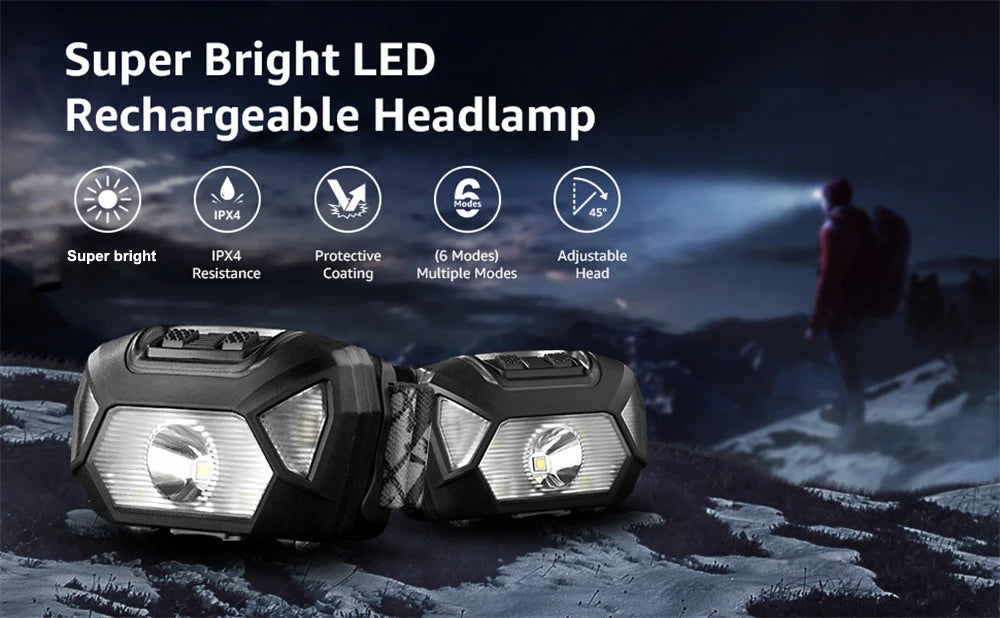 6 Modes Usb Rechargeable Headlamp IPX4 Waterproof Headlight Flashlights LED Head Lamp With Red Green Light For Outdoor Fishing