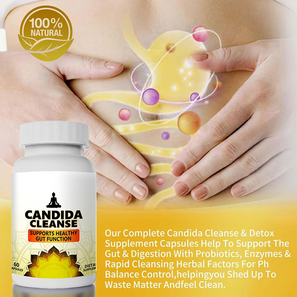 Candida Cleanse Detox for Gut Health - Extra Strength Balance Control Anti Overgrowth Supplements for Women & Men - 60 Capsules