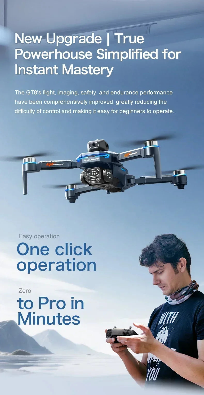 Drone 4K HD GT8 Camera Obstacle Avoidance Aerial Photography Brushless Drone with Screen Foldable RC Drone Quadcopter RTF