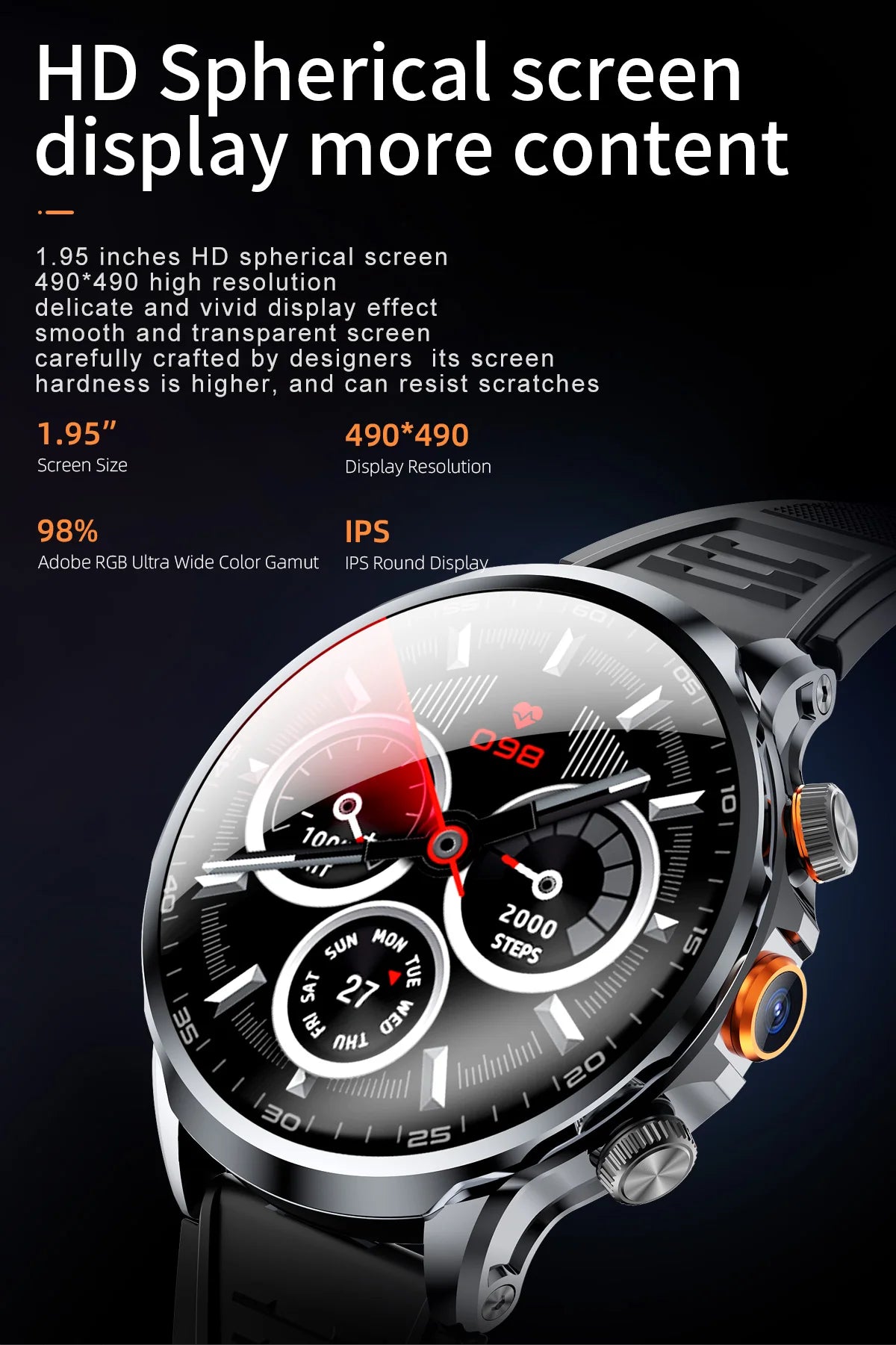 16+256GB Android H18 Smartwatch 4G LTE 1100Mah Battery Play Store Heart Rate 1.95 inch Spherical screen Smart Watch Men GPS WIFI