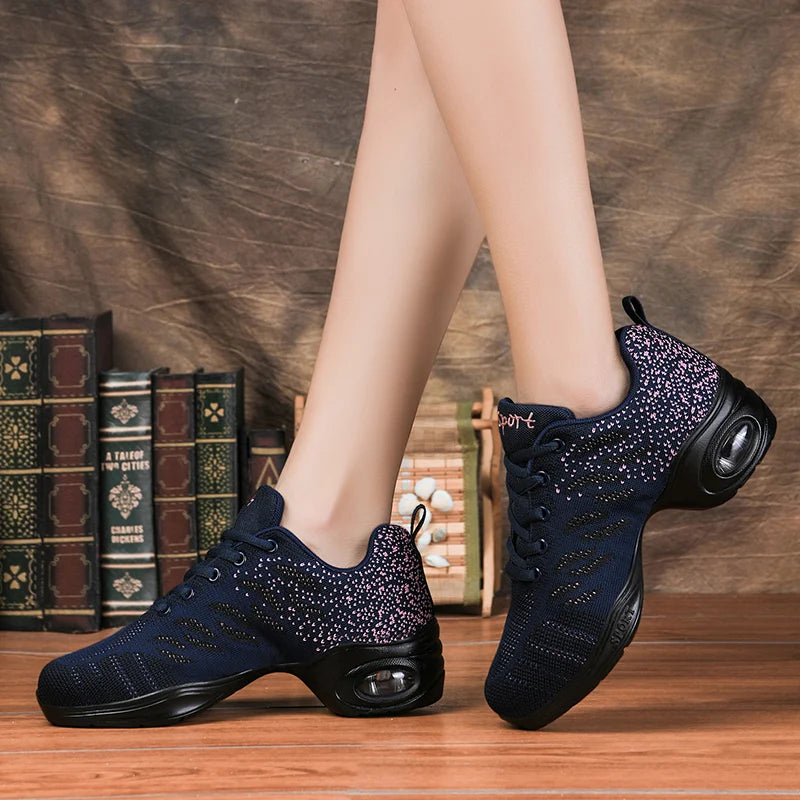 Breathable Dance Sneakers Woman Man Black Red Air Mesh Split-sole Square Dance Salsa Dancing Shoes Girls Ladies Sports Shoes