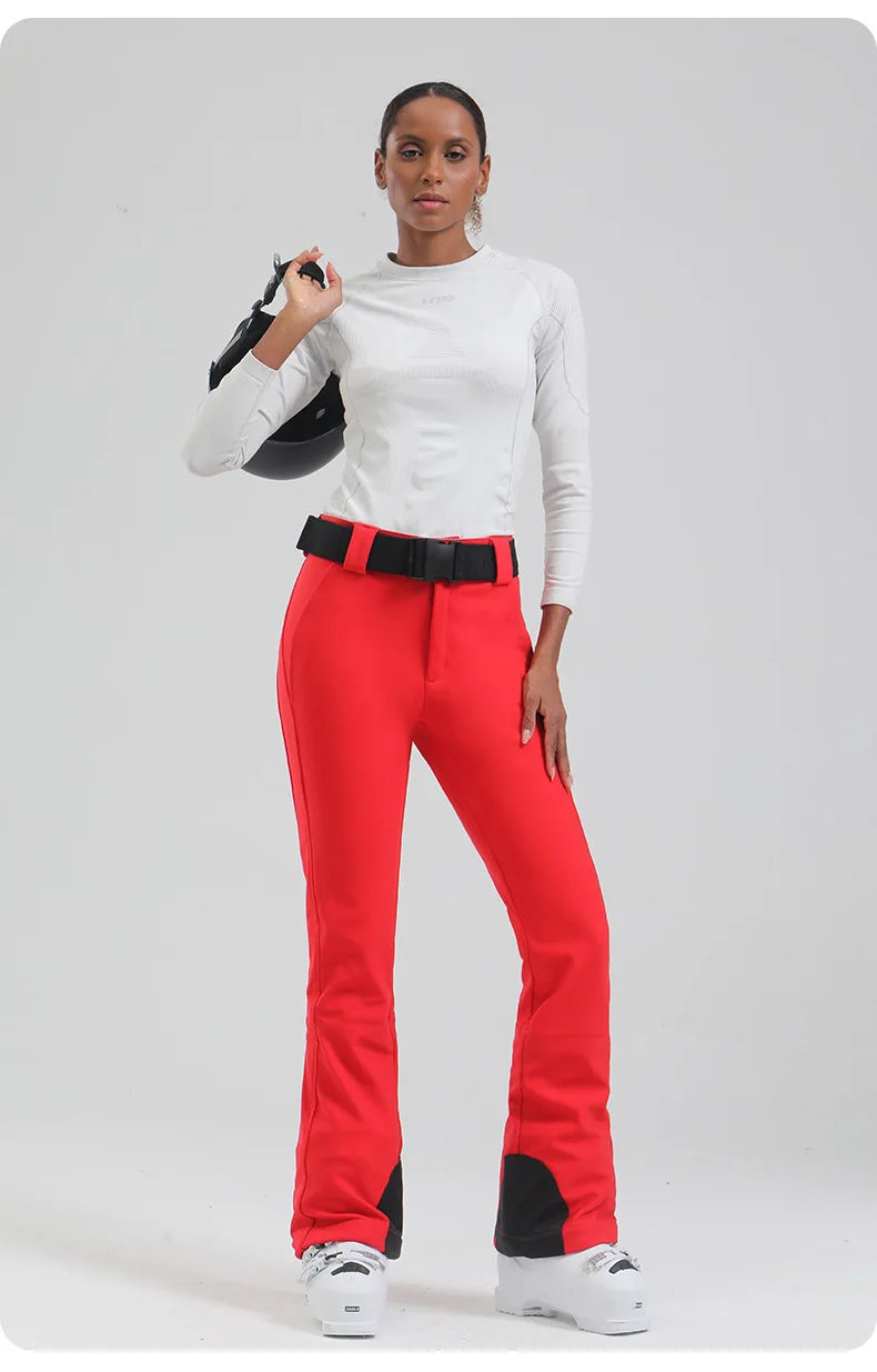Ski pants New women's double-board 스노우보드복 slimming windproof waterproof thickened warm and elastic sports snow pants