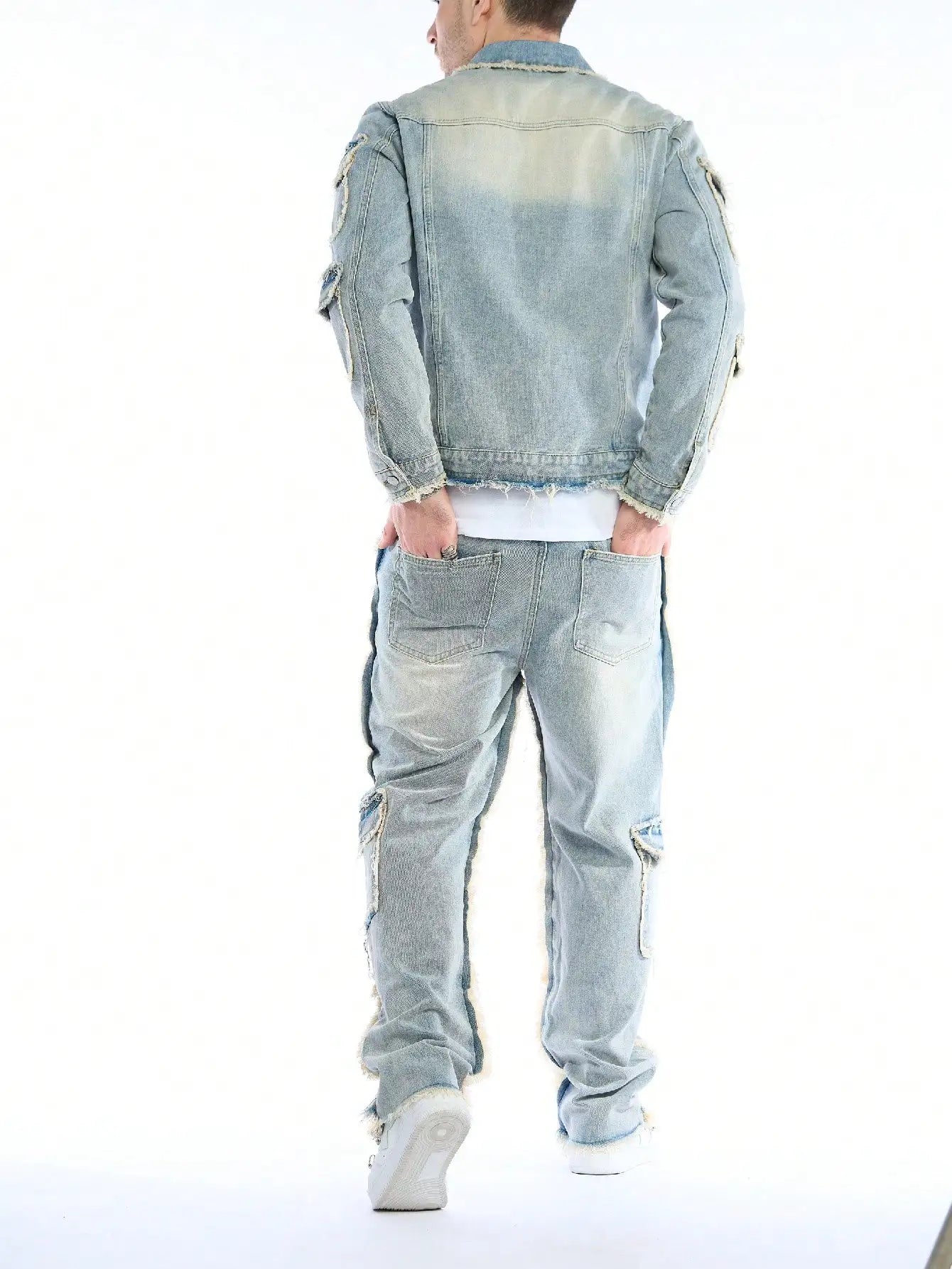 High-Quality Men's Washed Denim Two-Piece Set (Jeans + Denim Jacket) - Autumn & Winter Style