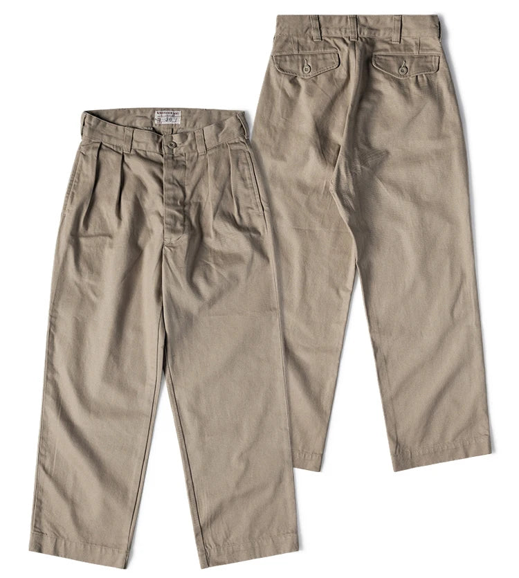 Non Stock French Army M-52 Chino Pants Men's Double Pleated Twill Casual Trousers Straight Leg