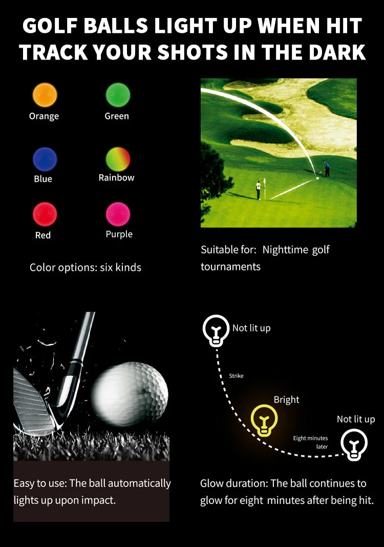 Caiton Night Glow Golf Balls – Set of 6 High-Visibility, Impact-Activated Balls for Nighttime Play, Perfect Gift for Golf Lovers