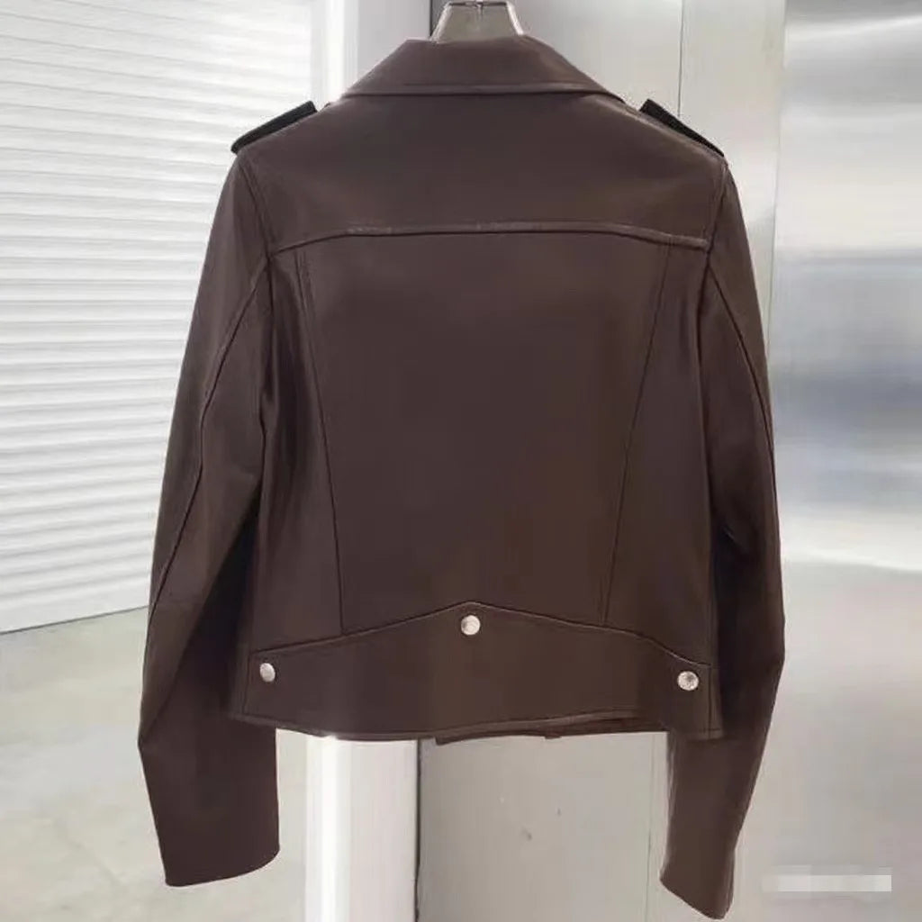 2026 Men's Lapel Oblique Zipper PU Locomotive Leather Jacket, Autumn, New Casual Versatile Slim Fit, Leather Jacket