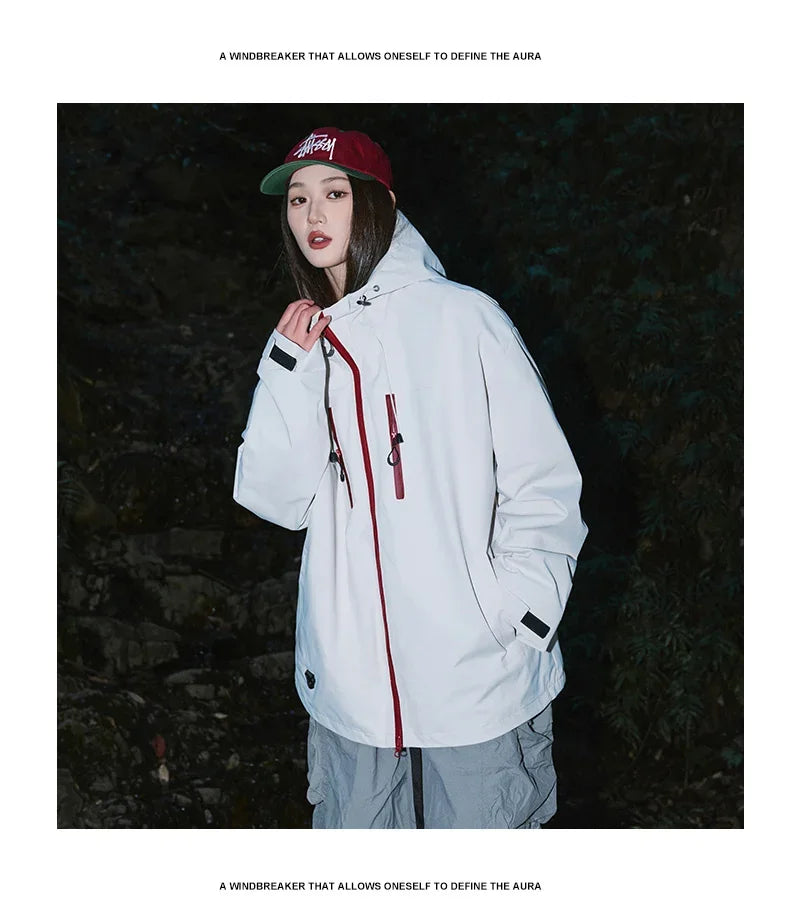 Gorpcore Waterproof Jacket Mens Couple's Ski Oversized Zipper Pocket Windbreaker Autumn High Quality Travel Camping Hooded Coats